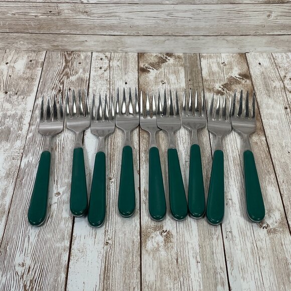 Vintage ONEIDA 55 Pc Lot Green Plastic Handle Utensil Stainless Steel Flatware - Picture 4 of 12